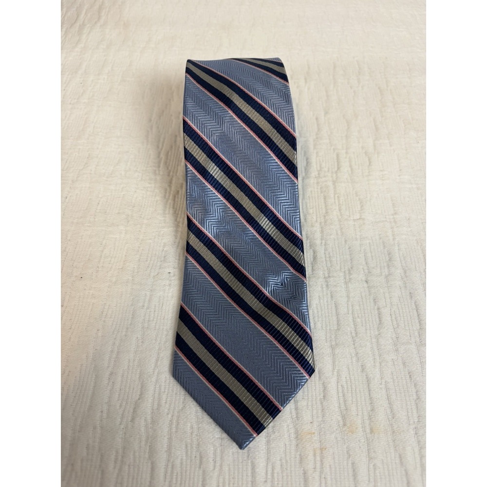 Joseph Abboud Men's Necktie Blue/Grey/red Stripped Pattern, 100% Silk